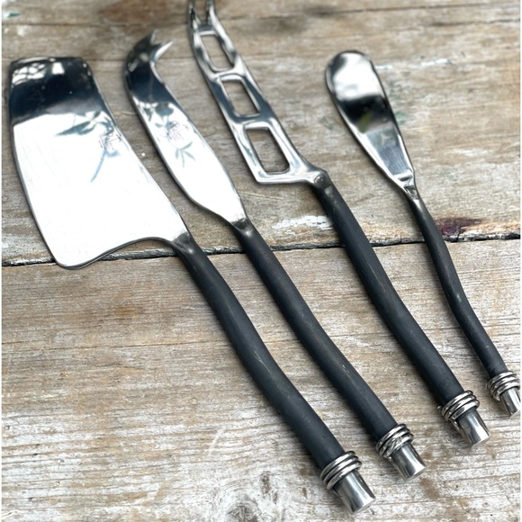 PALM black silver rustic cheese appetizer knives set new in box - Picture 7 of 8